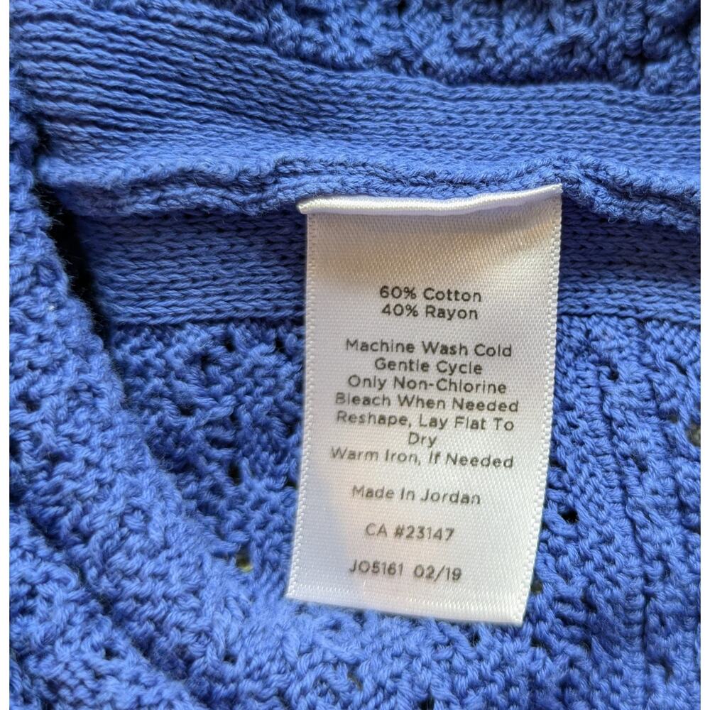 Talbots Tunic Sweater Large Blue Open Weave 3/4 Sleeve Split V-Neck Relaxed - Picture 9 of 9
